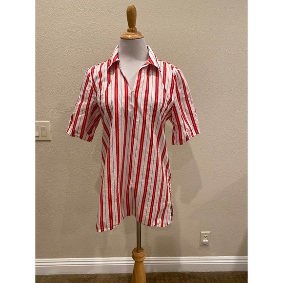 Anthropologie Harshman Andy Striped Tunic Blouse Red White size Medium - Picture 1 of 5
